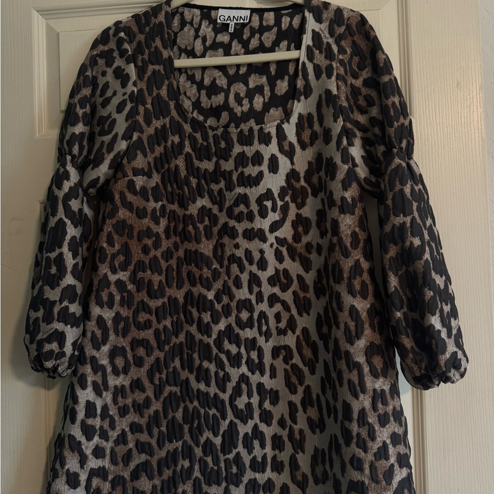 Ganni Animal Print dress in Black and Tan